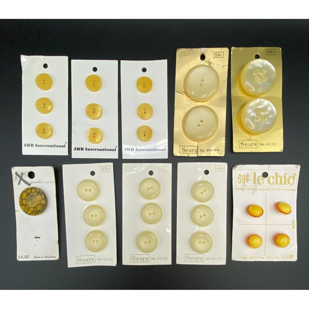 VINTAGE Lot Of 10 Cards Of Yellow and Cream Tone Buttons